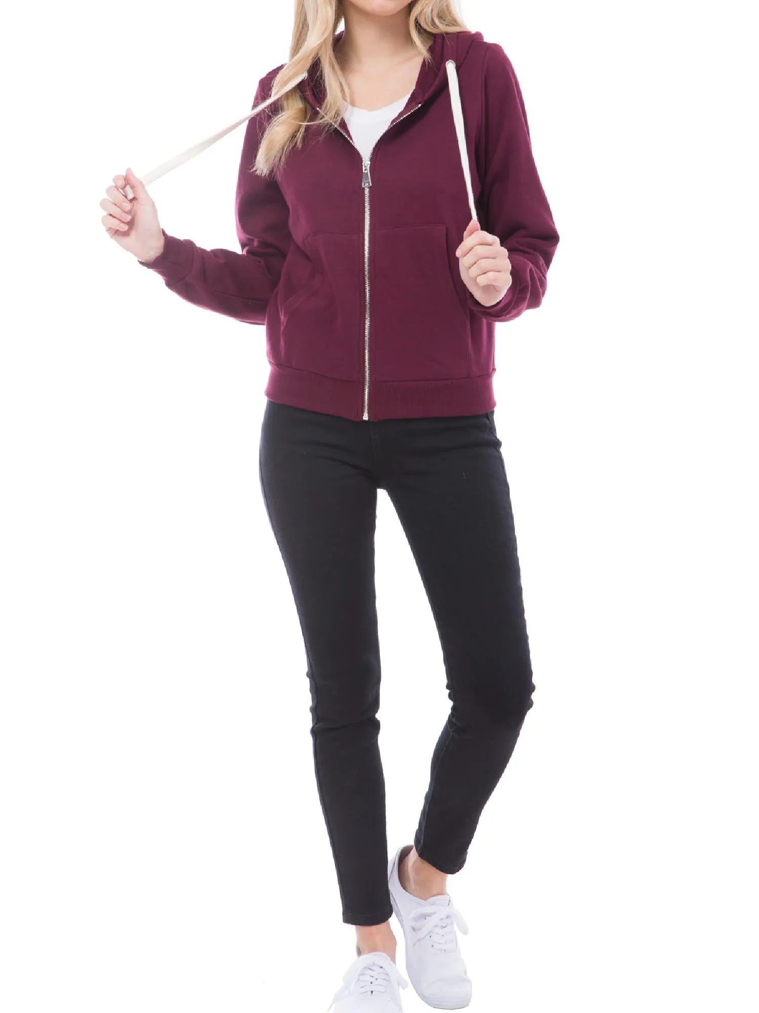 Solid Basic Long Sleeve Zip Up Fleece Jacket