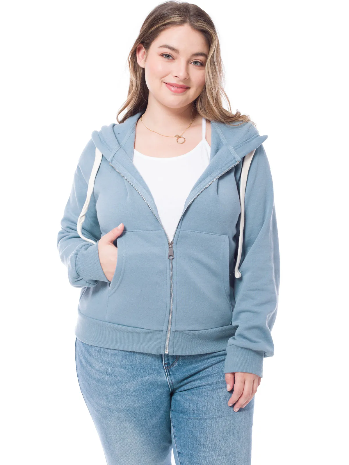 Solid Basic Long Sleeve Zip Up Fleece Jacket