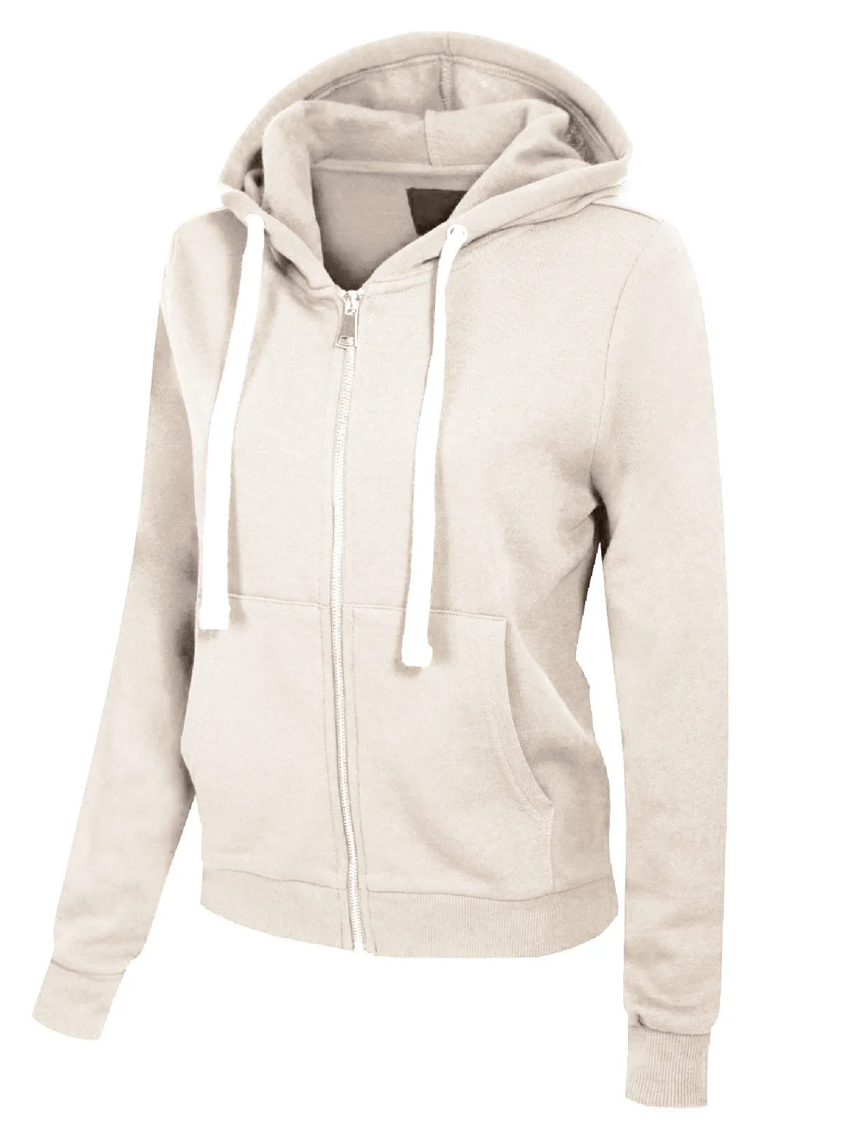 Solid Basic Long Sleeve Zip Up Fleece Jacket