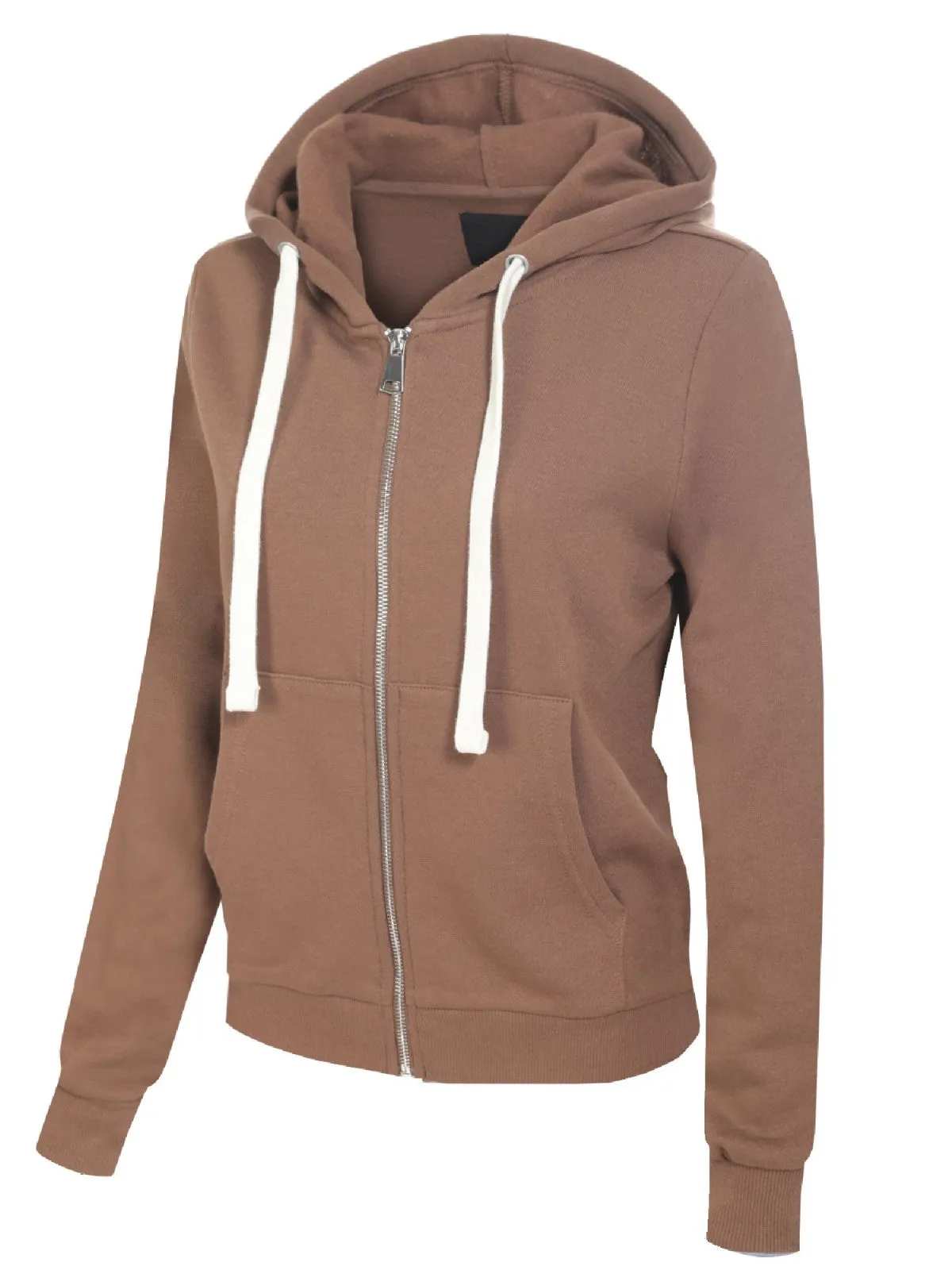 Solid Basic Long Sleeve Zip Up Fleece Jacket