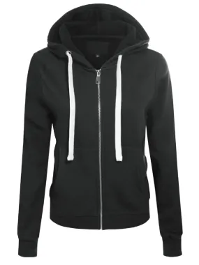 Solid Basic Long Sleeve Zip Up Fleece Jacket