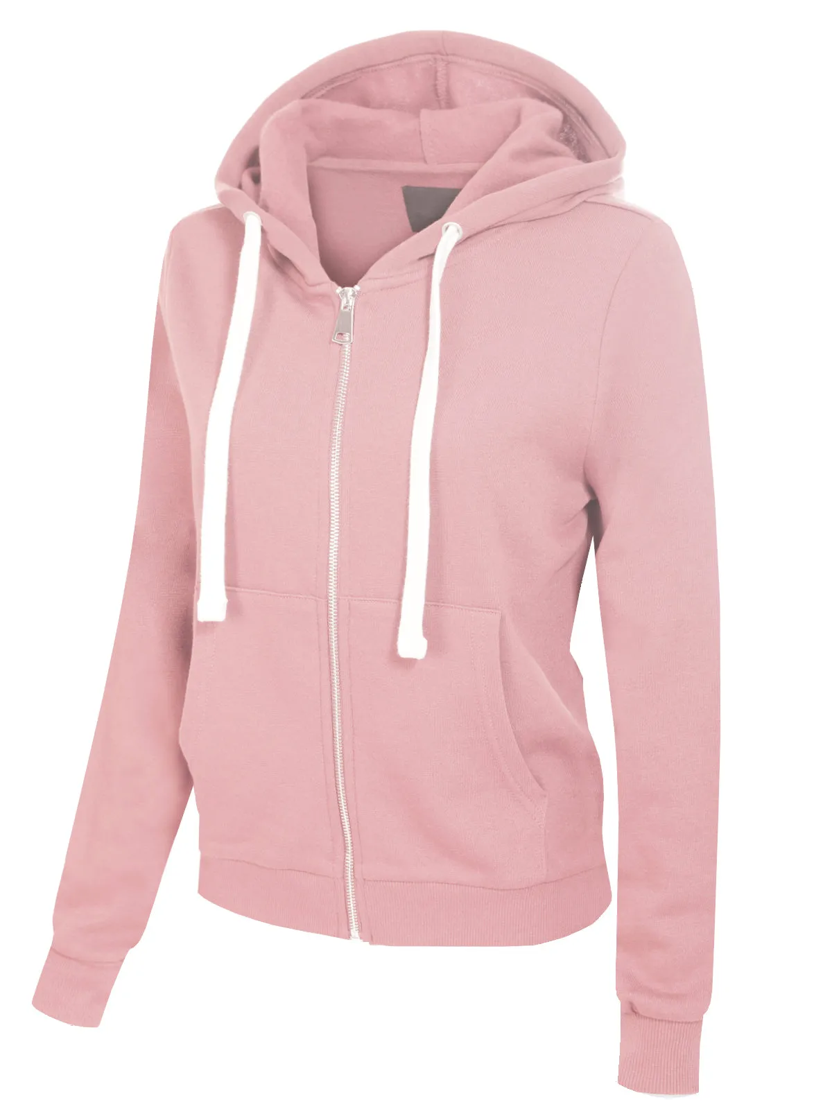Solid Basic Long Sleeve Zip Up Fleece Jacket
