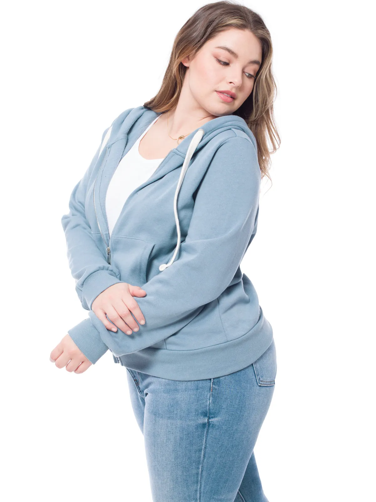 Solid Basic Long Sleeve Zip Up Fleece Jacket