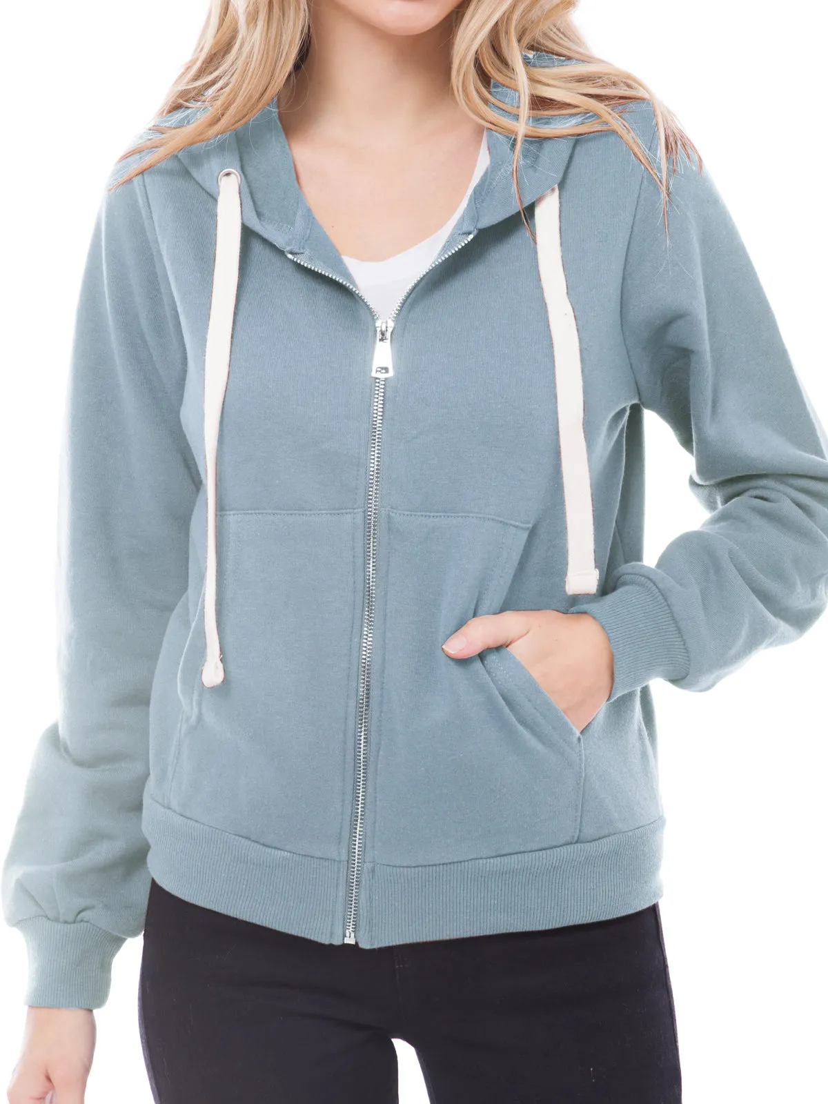 Solid Basic Long Sleeve Zip Up Fleece Jacket
