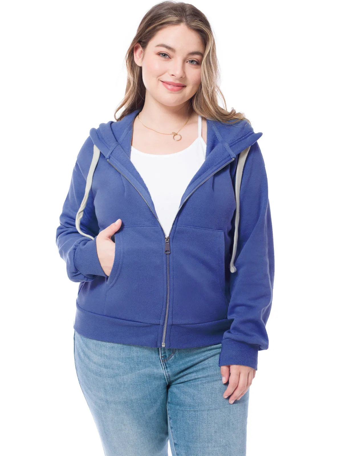 Solid Basic Long Sleeve Zip Up Fleece Jacket