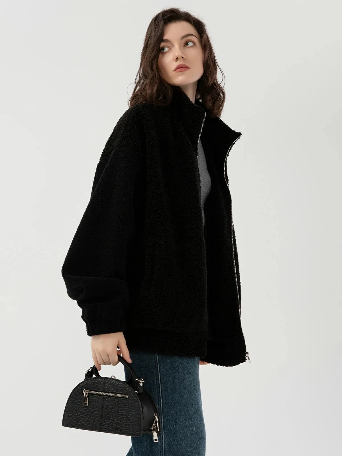 Solid Fleece Zipper Jacket