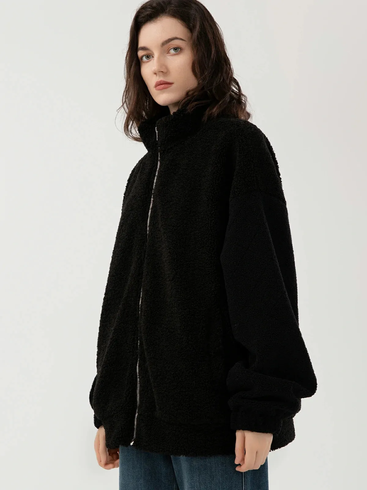 Solid Fleece Zipper Jacket