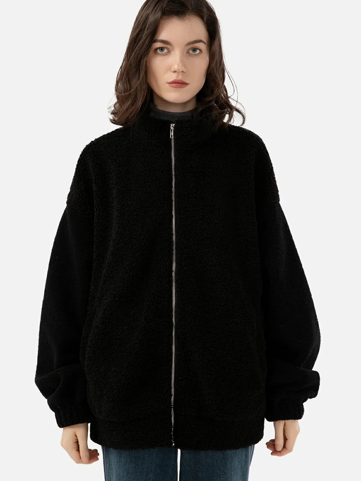Solid Fleece Zipper Jacket