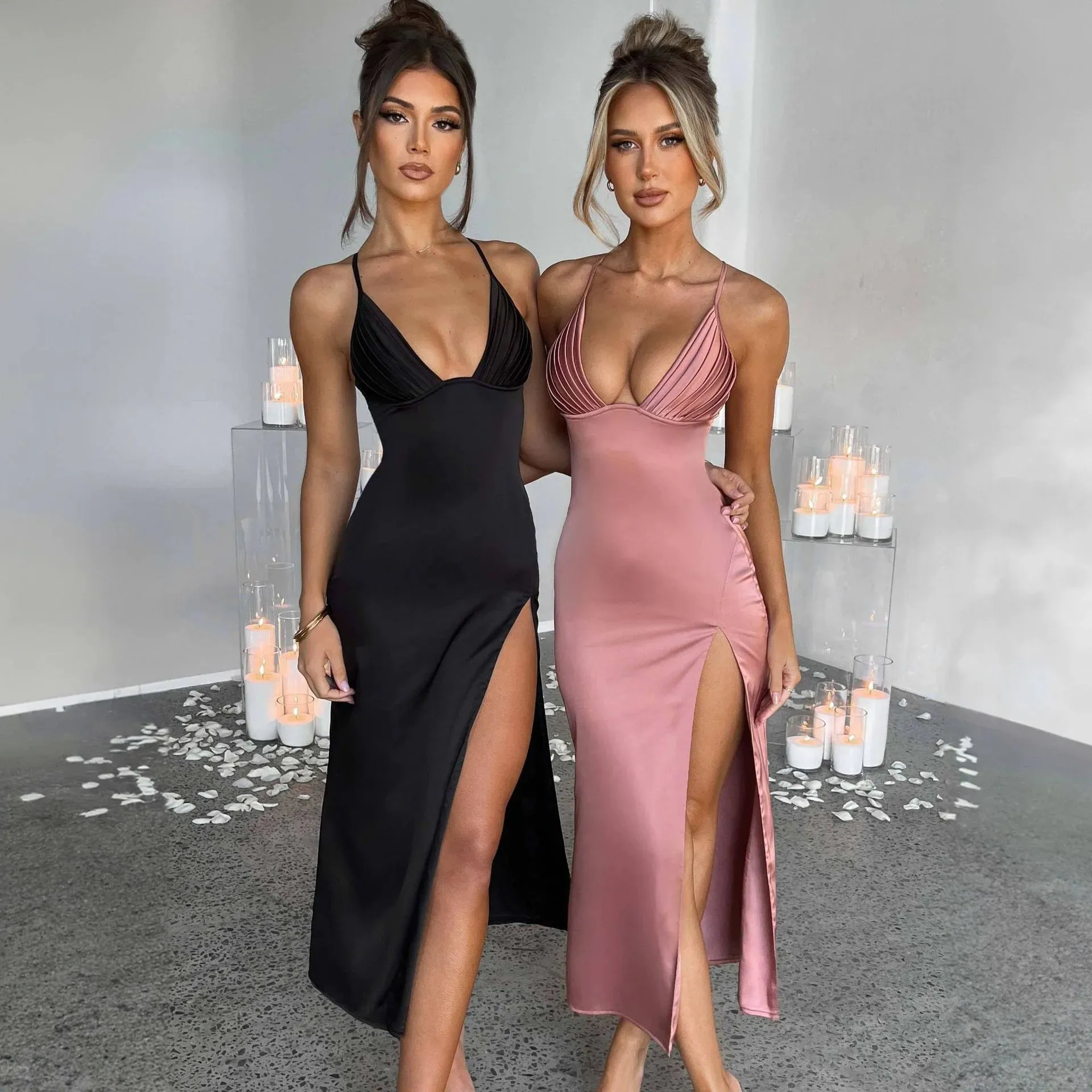 Spaghetti Strap Deep V Bodycon Party Dress