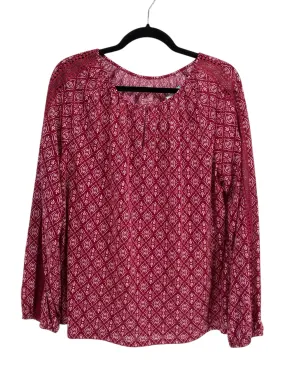 St Johns Bay Misses Size Large Burgundy Print LS Blouse