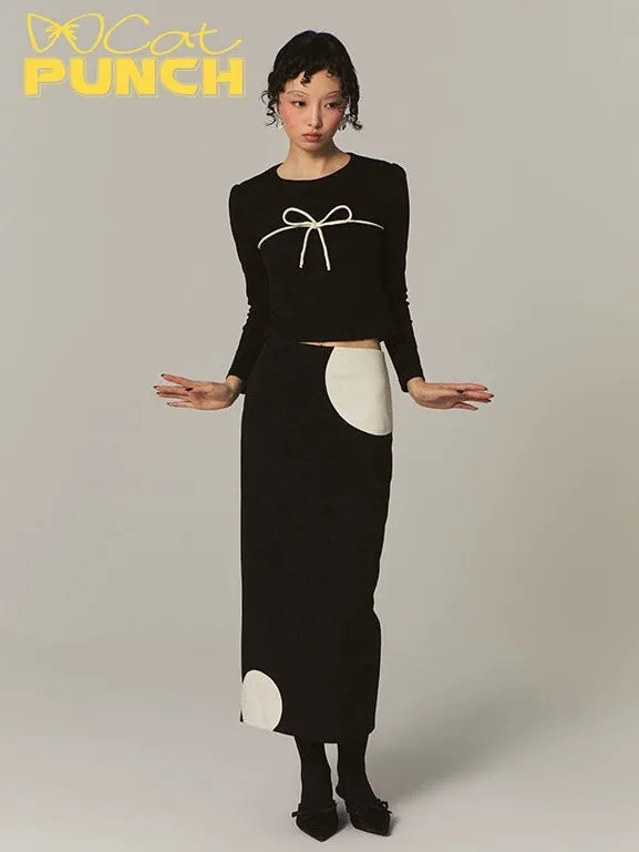 Straight Monotone Dot Skirt