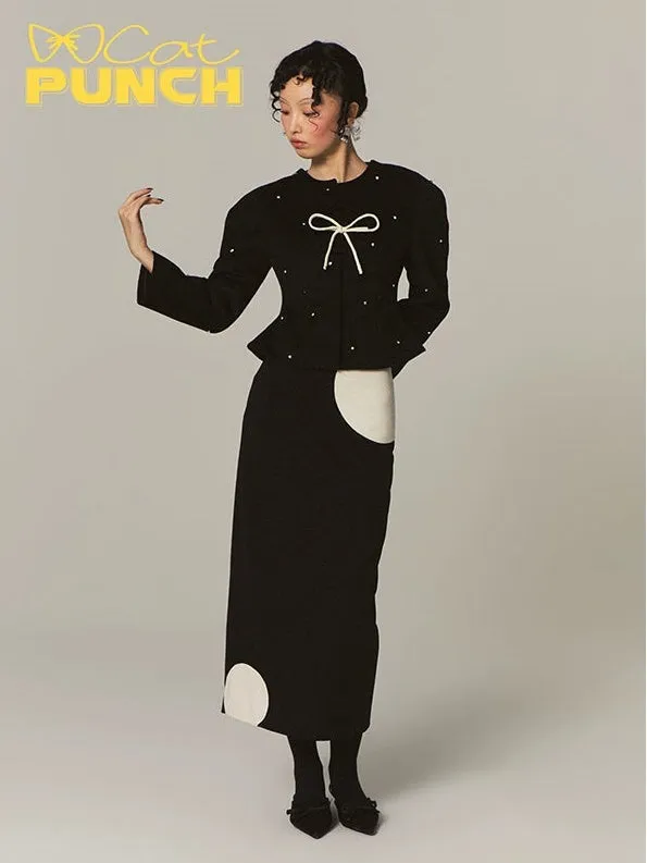 Straight Monotone Dot Skirt