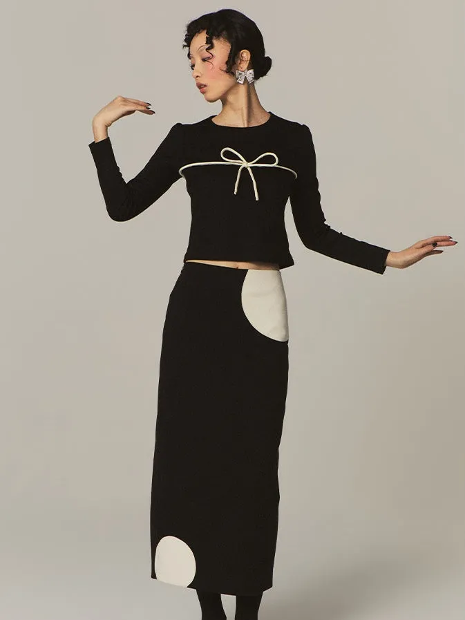 Straight Monotone Dot Skirt
