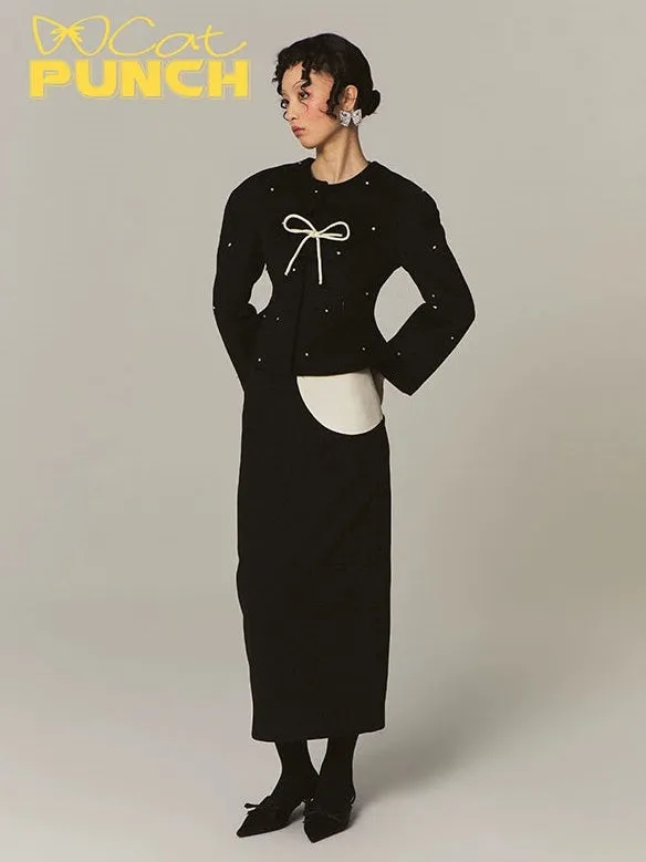 Straight Monotone Dot Skirt