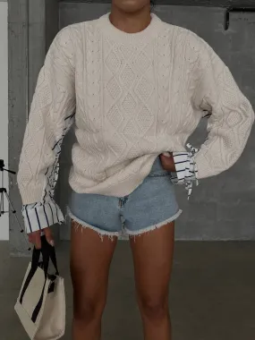 Strick Pullover - Zopfmuster und Blusenärmel