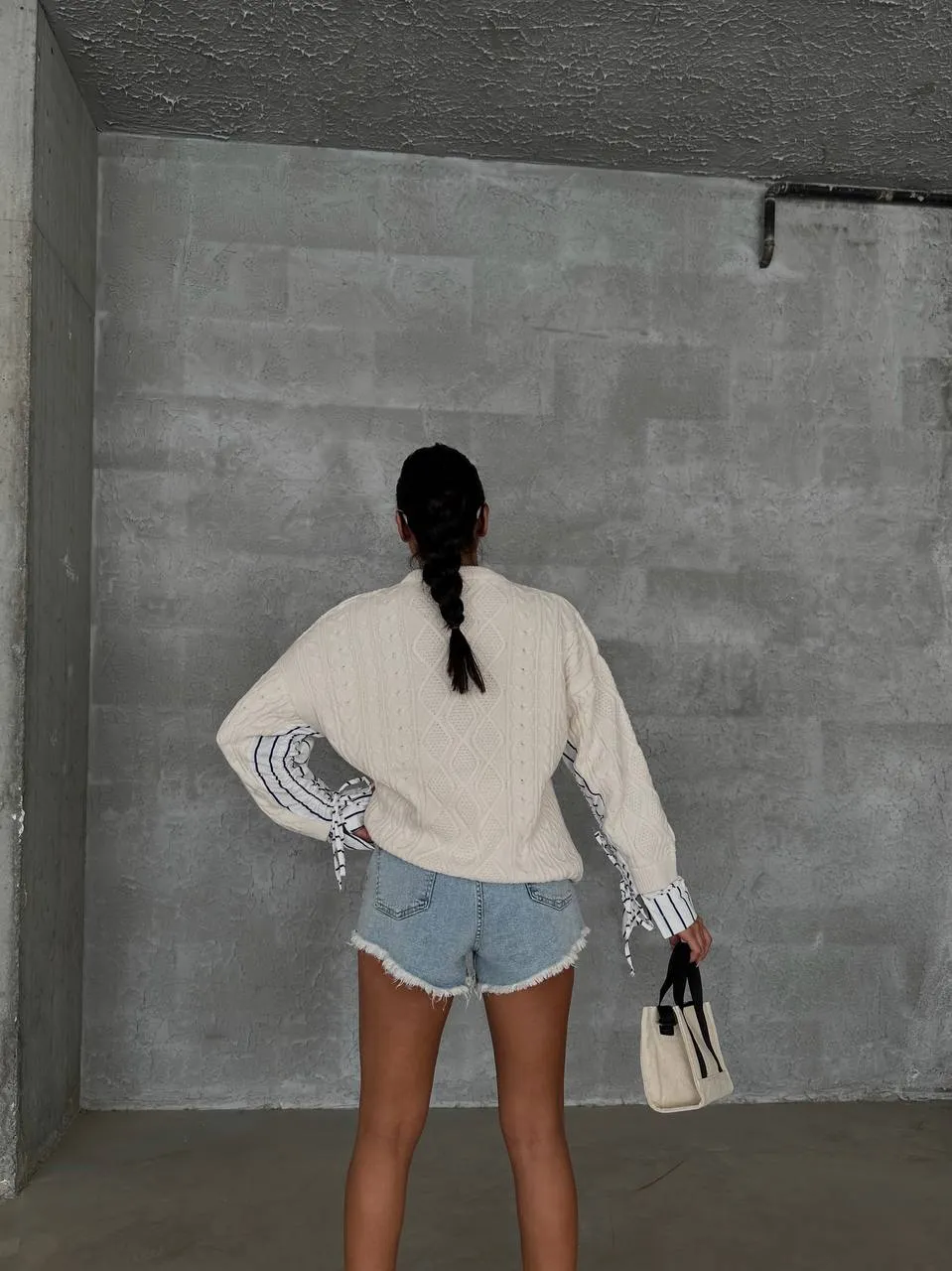 Strick Pullover - Zopfmuster und Blusenärmel