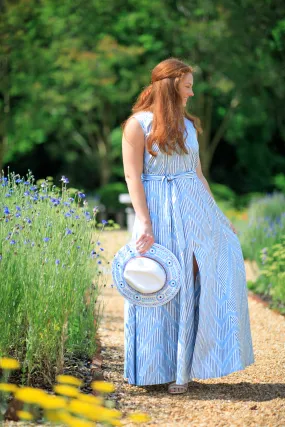Tisbury Silk Ikat Sleeveless Dress - Light Blue, White