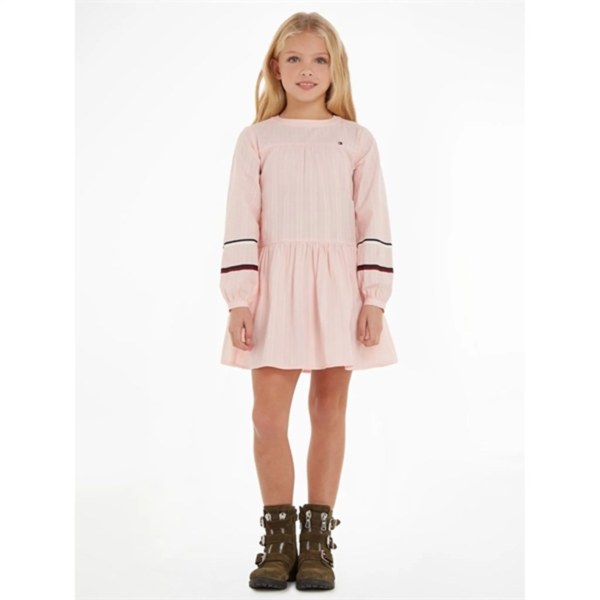 Tommy Hilfiger Global Stripe Tape Detail Dress Pink Crystal
