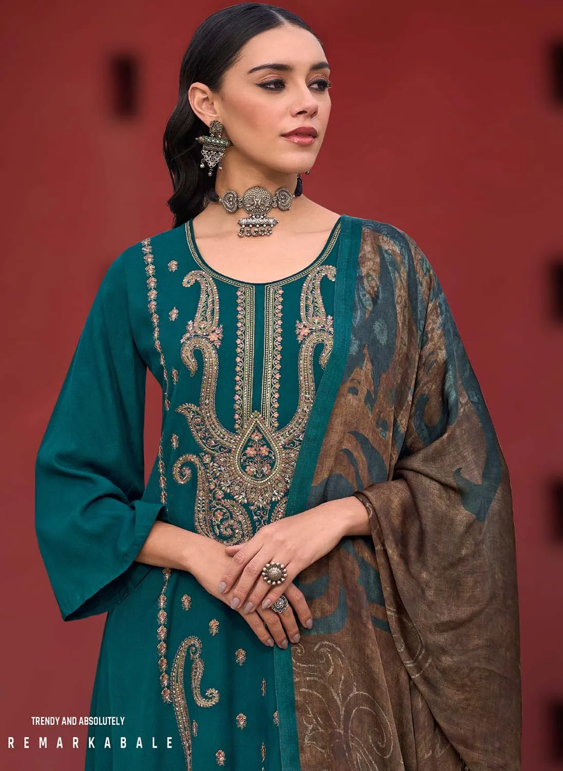 Unstitched Woolen Pashmina Winter Salwar Suit Material for Ladies