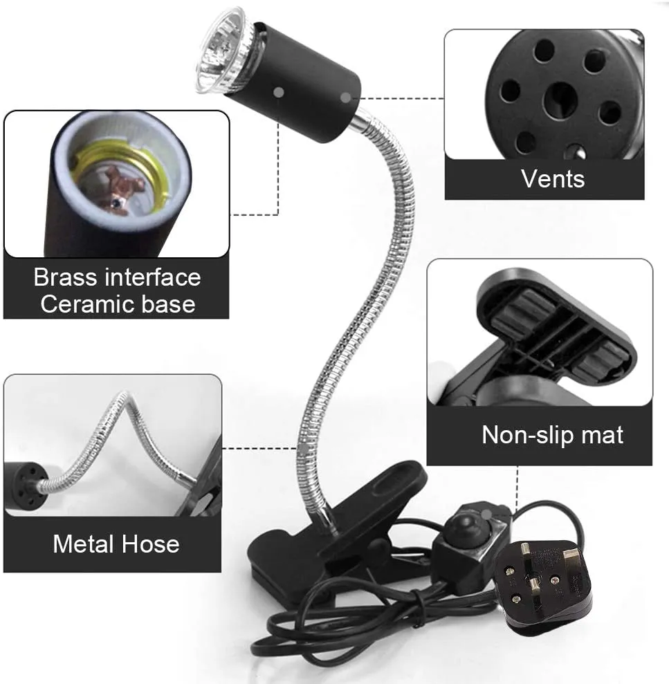 UVA/UVB Tortoise Heat Lamp 25W 50W Clamp-on Reptile Heat Bulb Adjustable Aquarium Heating Light E27 Clamp-on Pet Heating Emitter