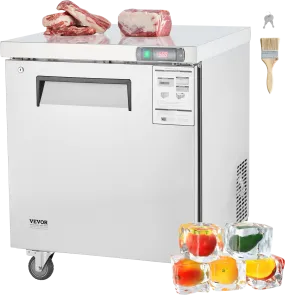 Vevor Freezer Prep Table 7.4 Cu. Ft. Commercial 1-Door 160W 28" Stainless Steel New