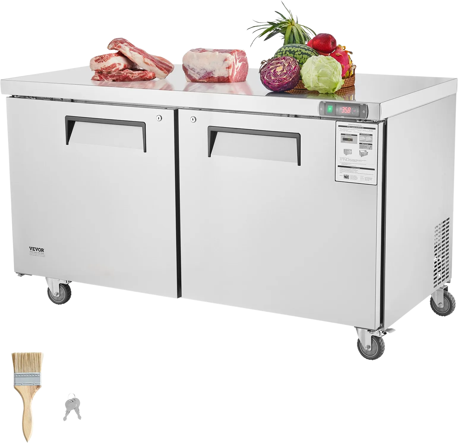 Vevor Refrigerator Prep Table 16.4 Cu. Ft. Commercial 2-Door 180W 60" Stainless Steel New