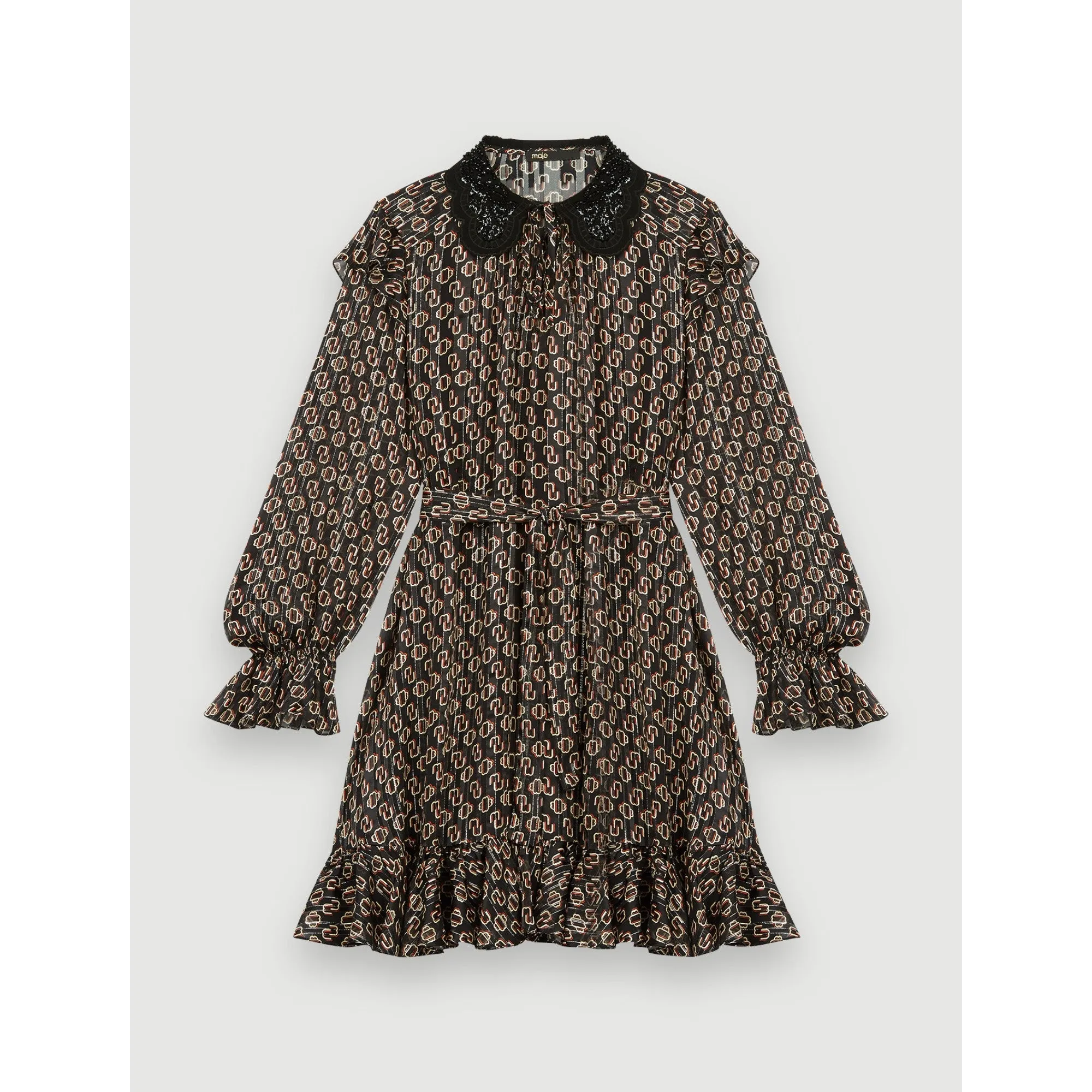 Women Printed Lurex Chiffon Dress - Big Black M Monogramme