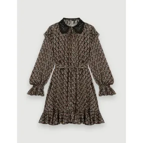 Women Printed Lurex Chiffon Dress - Big Black M Monogramme