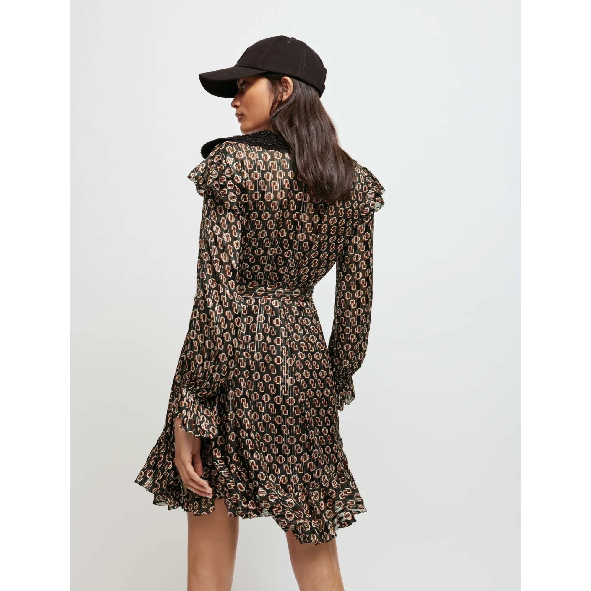 Women Printed Lurex Chiffon Dress - Big Black M Monogramme
