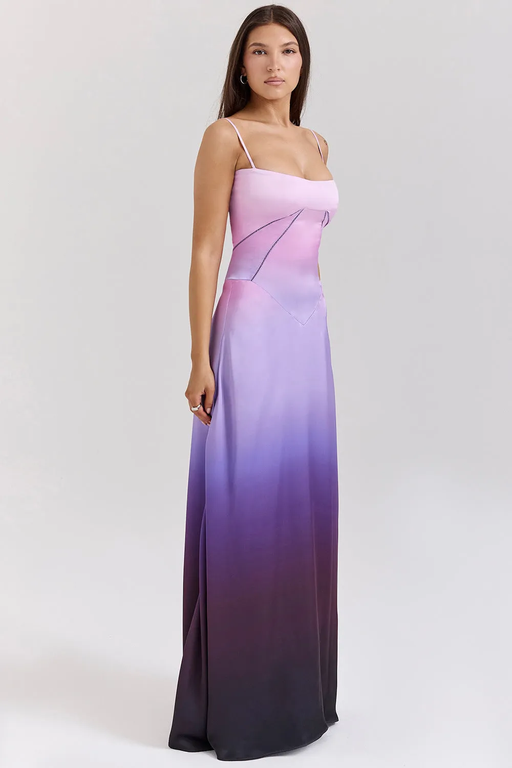 Women Sexy Ombre Backless Maxi Evening Dress