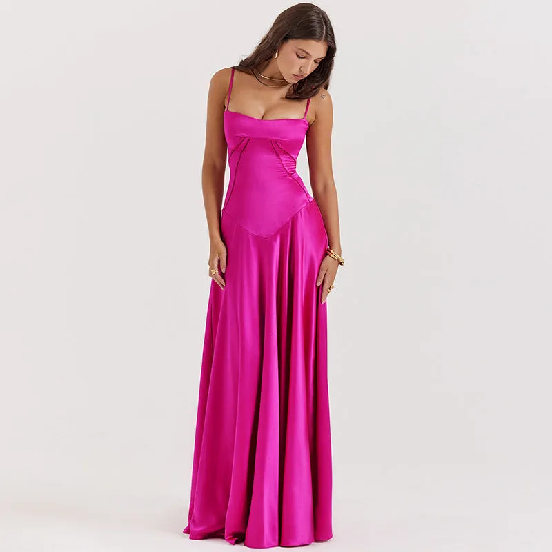 Women Sexy Ombre Backless Maxi Evening Dress