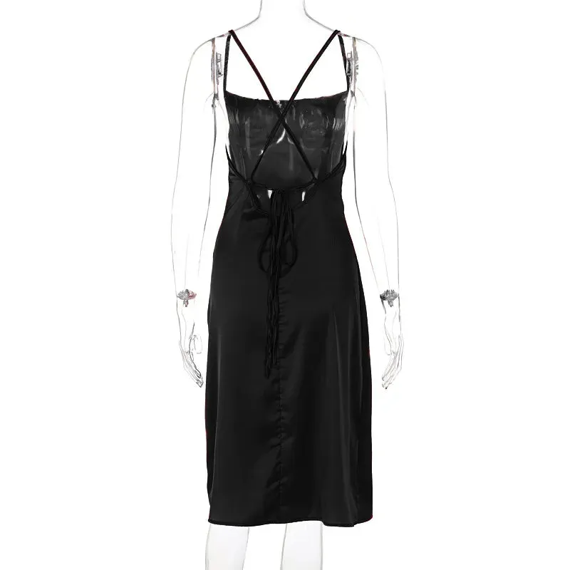 Women's Satin Slim Strap Backless Dress