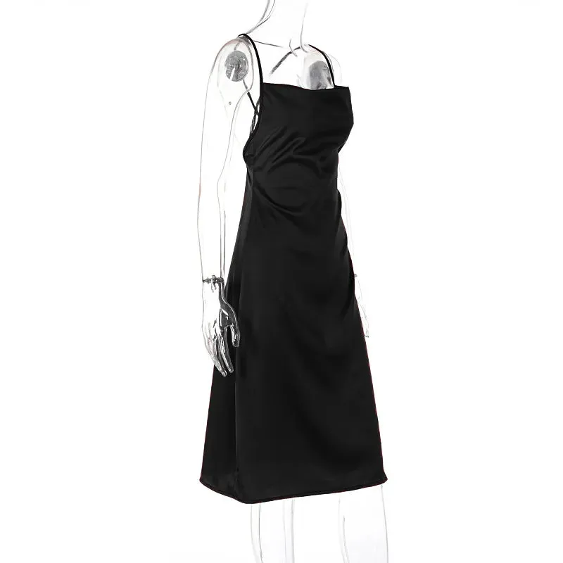 Women's Satin Slim Strap Backless Dress