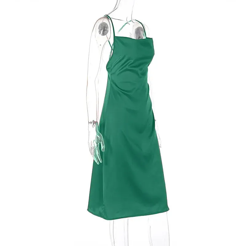 Women's Satin Slim Strap Backless Dress