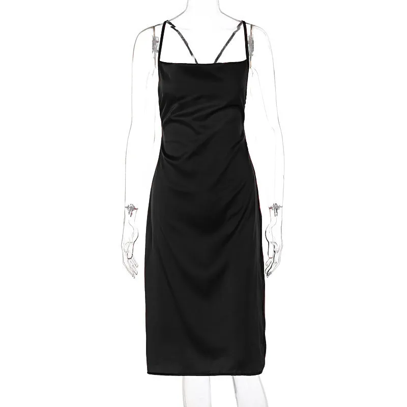 Women's Satin Slim Strap Backless Dress