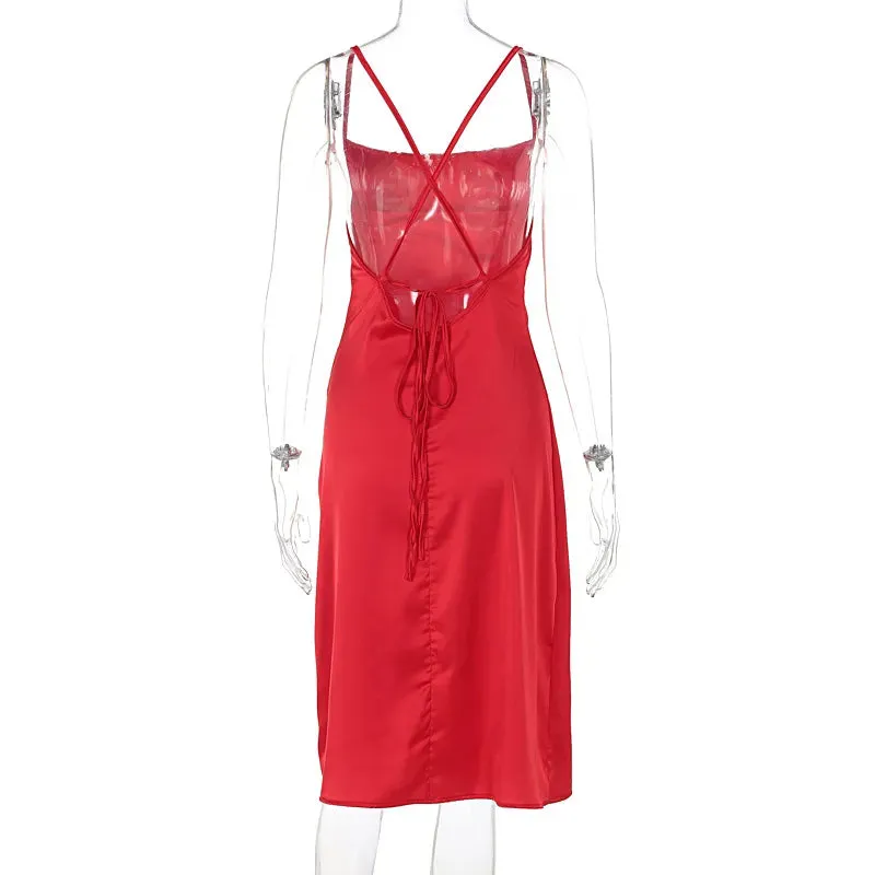 Women's Satin Slim Strap Backless Dress