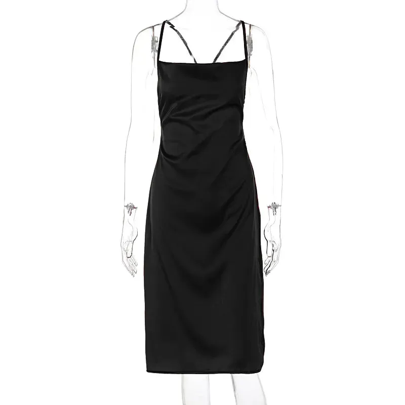 Women's Satin Slim Strap Backless Dress