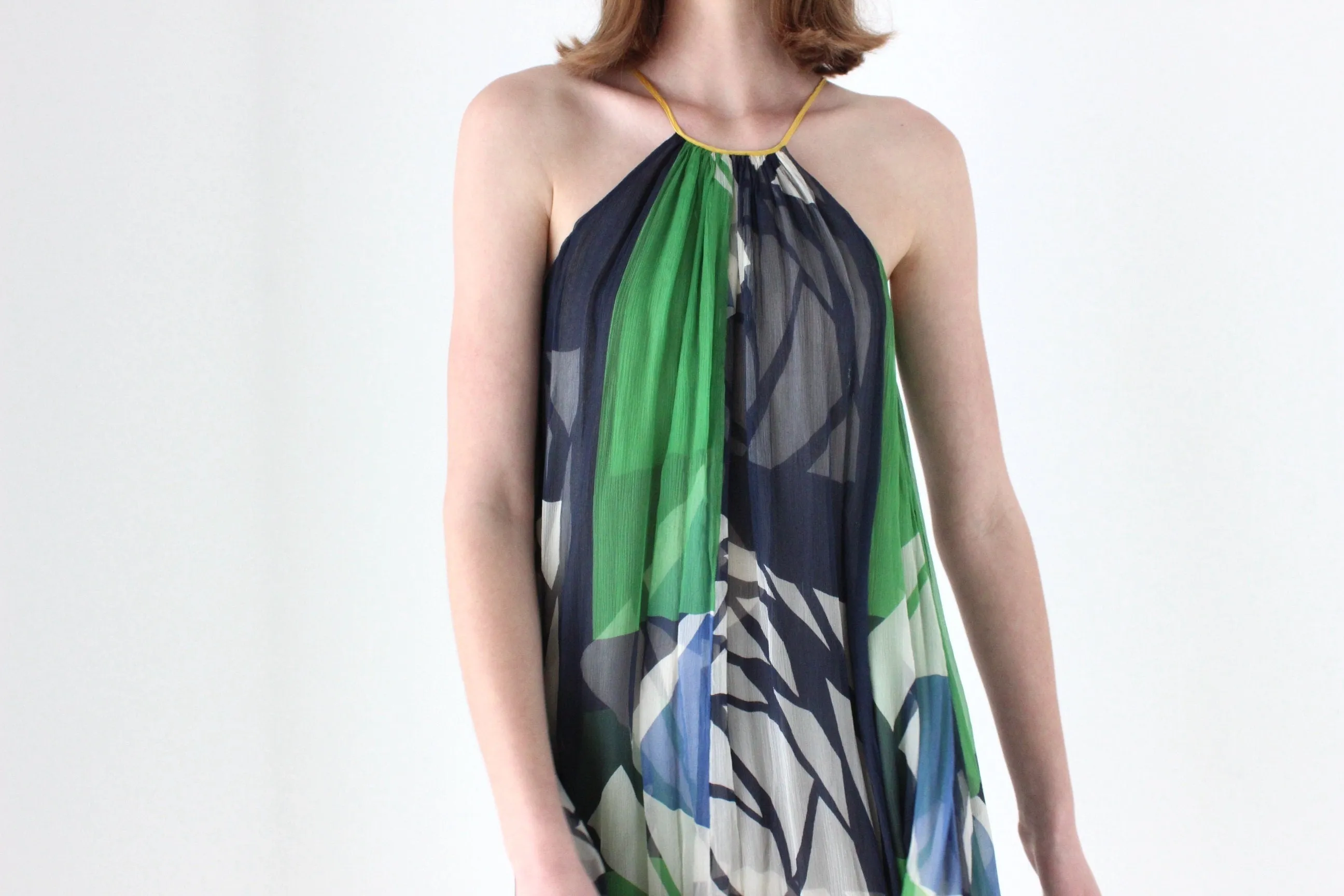 Y2K Designer CATHERINE MALANDRINO Patchwork Silk Trapeze Dress