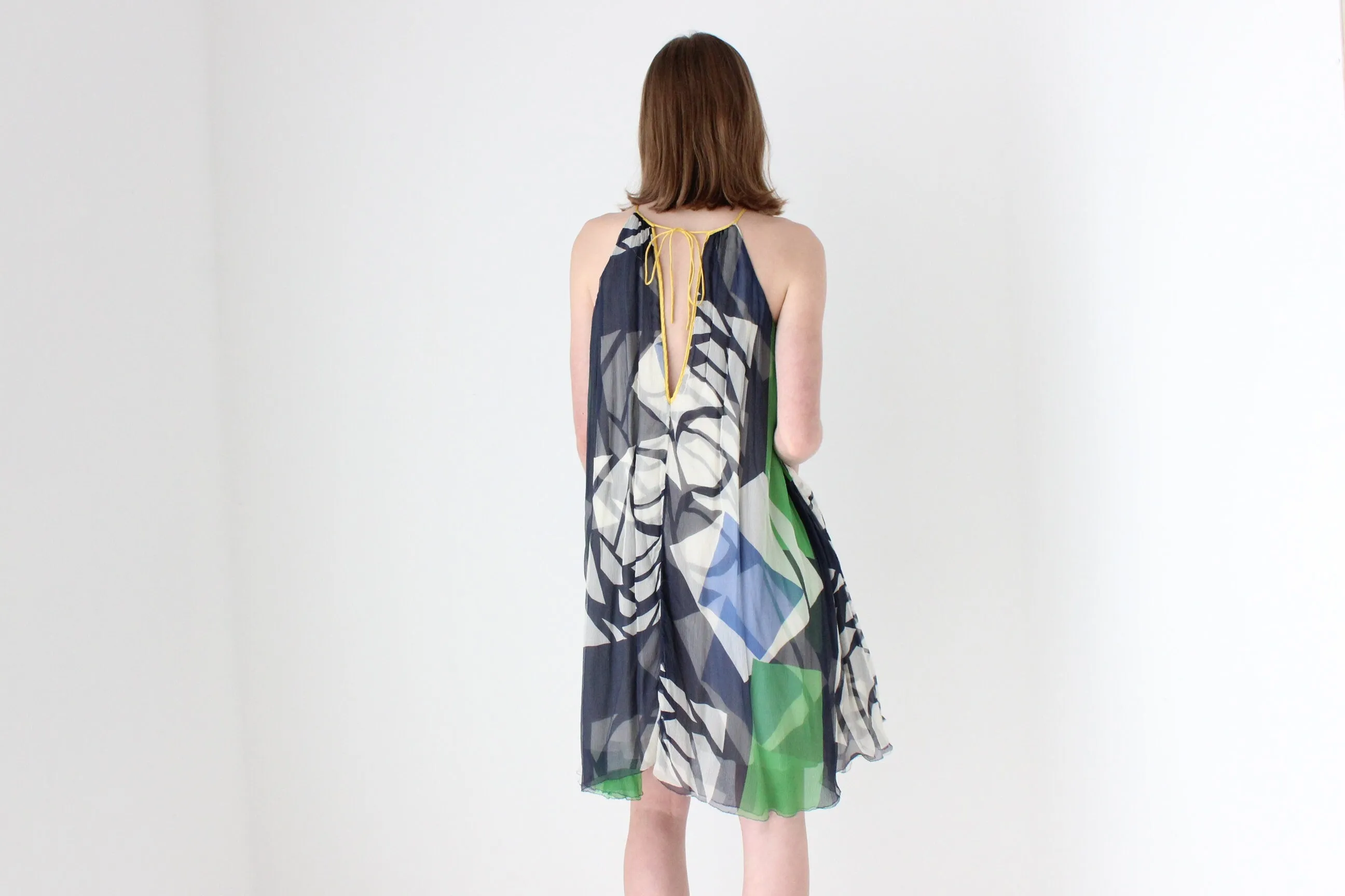 Y2K Designer CATHERINE MALANDRINO Patchwork Silk Trapeze Dress