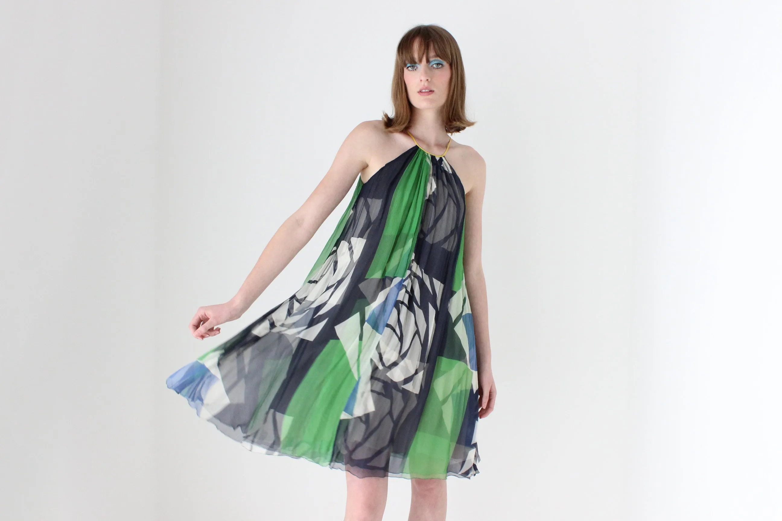 Y2K Designer CATHERINE MALANDRINO Patchwork Silk Trapeze Dress