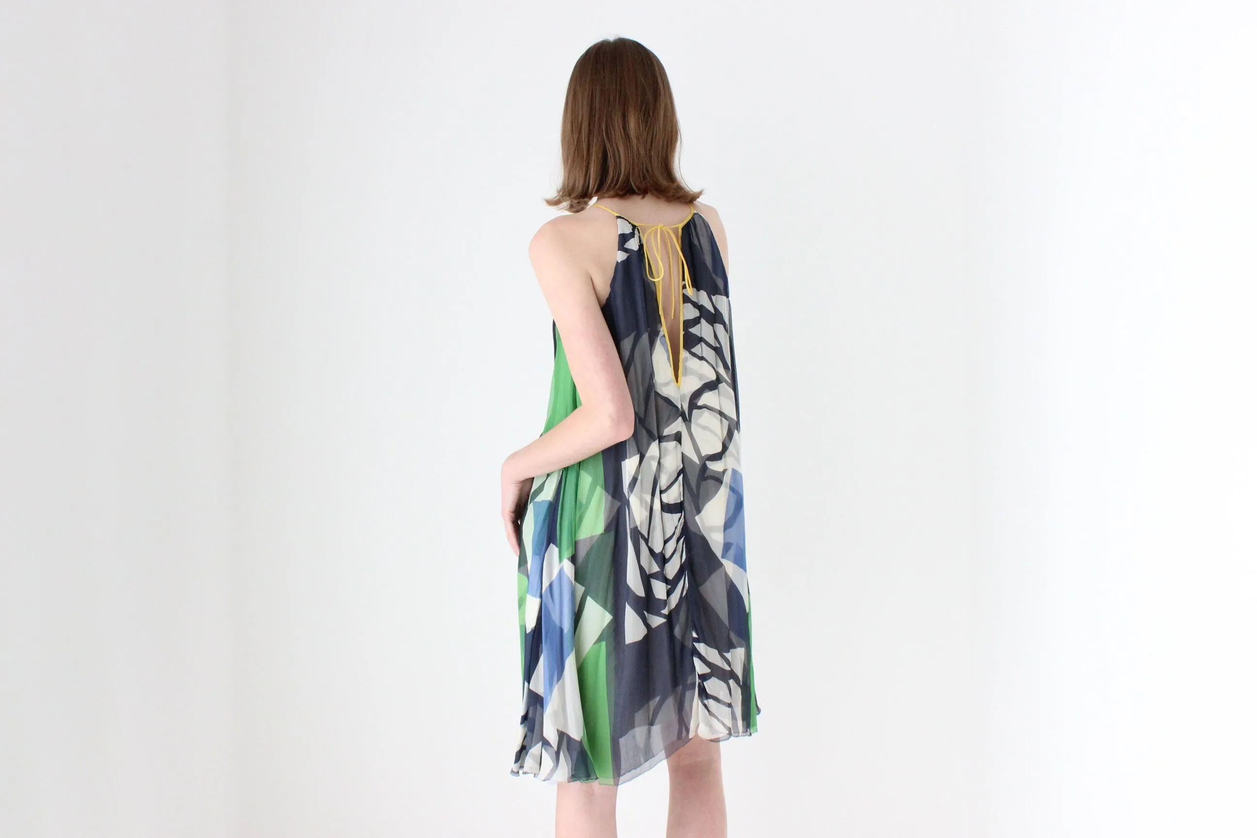 Y2K Designer CATHERINE MALANDRINO Patchwork Silk Trapeze Dress