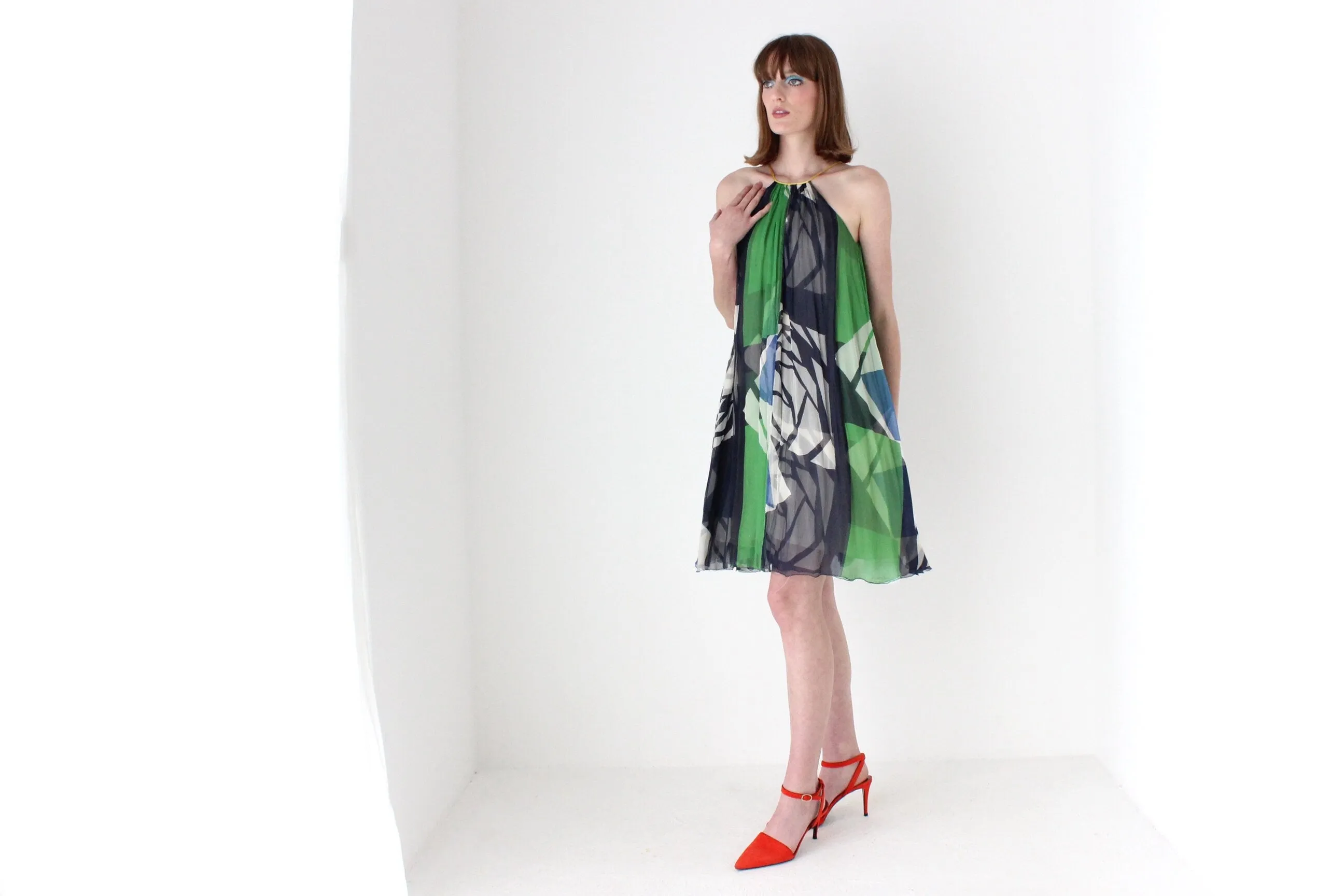 Y2K Designer CATHERINE MALANDRINO Patchwork Silk Trapeze Dress