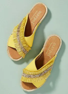 Yellow Fringed Espadrille Slides