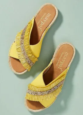Yellow Fringed Espadrille Slides
