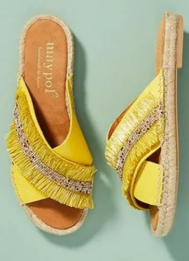 Yellow Fringed Espadrille Slides